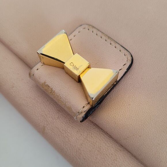 Chloe Leather Envelope Wallet Light Blush Pink Large Boho Bow Cute Clutch Long - Picture 4 of 12